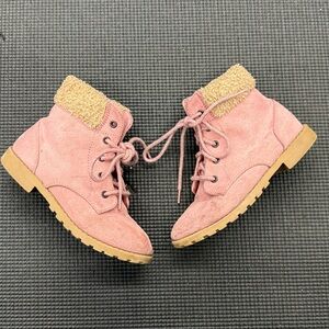 Pink Suede Boots with Tan Cuffs